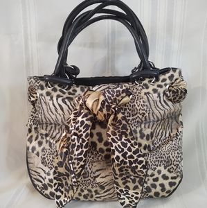 Aldo Cheetah Print Lg Leather Satchel Purse Scarf